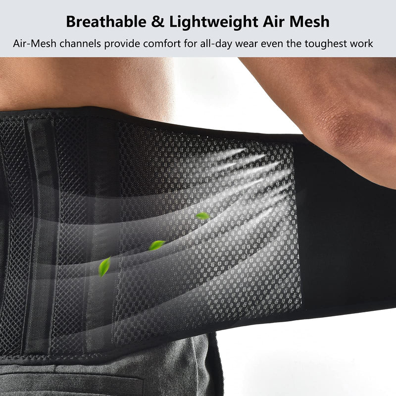 FREETOO Air Mesh Back Brace for Men Women Lower Back Pain Relief with 7 Stays, Anti-skid, Adjustable Lumbar Support Belt for Work for Sciatica Scoliosis (M(waist:36''-44''), Black) M(waist:36''-44'')