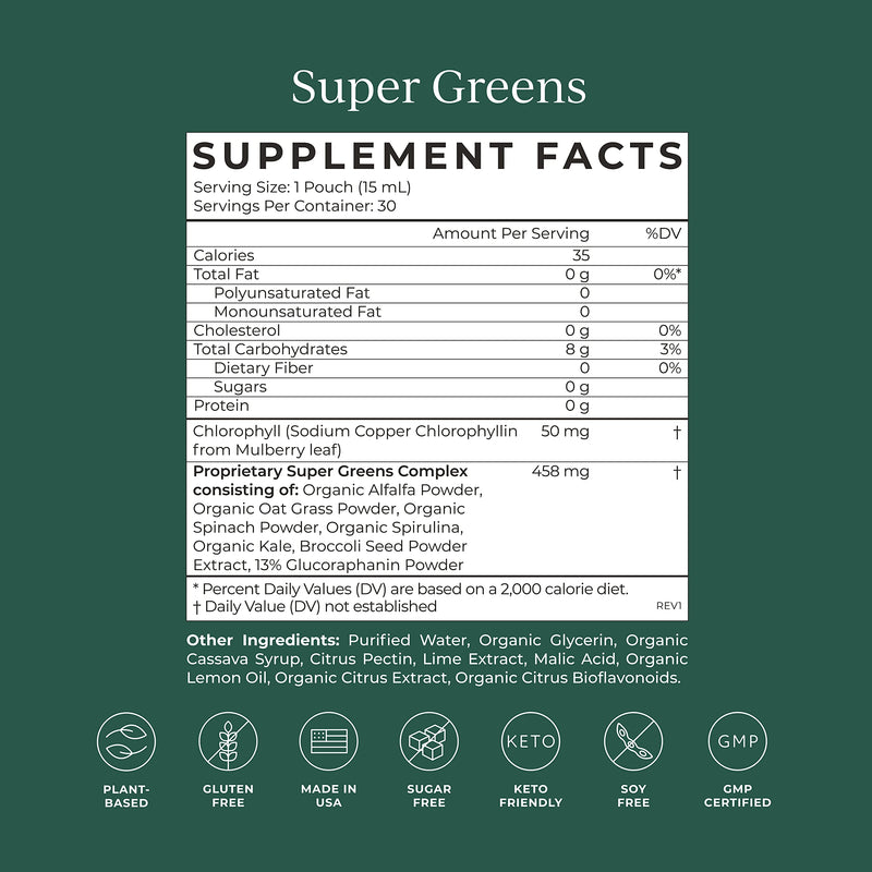 [Australia] - CYMBIOTIKA Super Greens Supplement with Chlorophyll, Spirulina, Daily Vegan Superfood Packets for Digestive Gut Health, Detox, Energy and Immune Support, Citrus Lime Flavor, 15 mL Pouches, 30 Pack 
