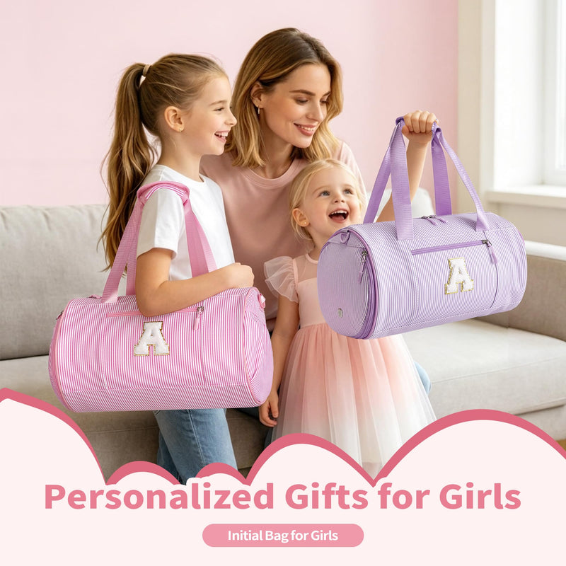 YOOLIFE Teen Girls Kids Birthday Gifts Initial Dance Bag Duffle Bag, Pink V | 6 7 8 9 10 11 12 Year Old Girl Birthday Gift, Gift for Daughter Sister, Gymnastics Overnight Weekender Cheer Bag for Girl Kid