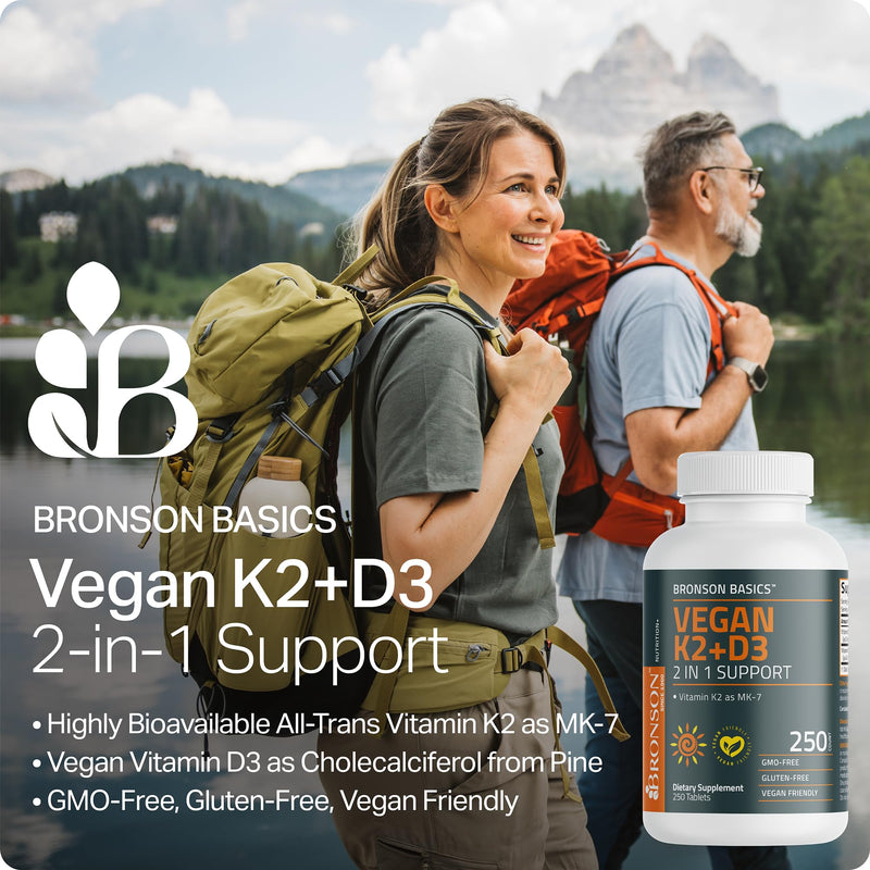 Bronson Vitamin K2+D3 2 in 1 Support Vitamin K2 as MK-7, 60 Tablets | Vegan 2-in-1 Bone & Heart Health Support Formula, Gluten Free, Non GMO 60 Count (Pack of 1)