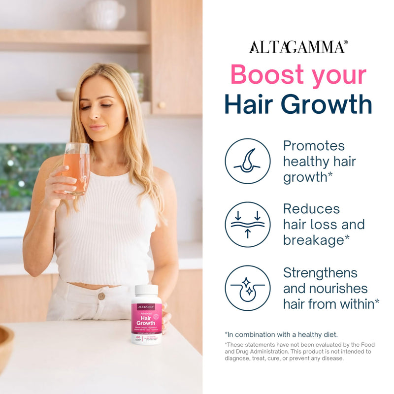 Hair Growth Supplements - Nourishes Thinning, Strengthen Nails & Skin & Combat Hair Loss - Hair Growth Vitamins for Women & Men with Marine Collagen Peptides, 60 Capsules | 30 Day Supply