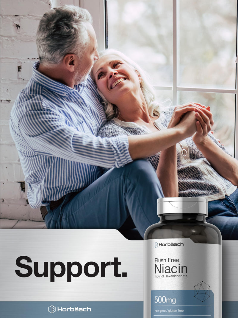 Horbaach Niacin 500mg Flush Free | 70 Capsules | Inositol Hexanicotinate | Vitamin B3 | Non-GMO & Gluten Free