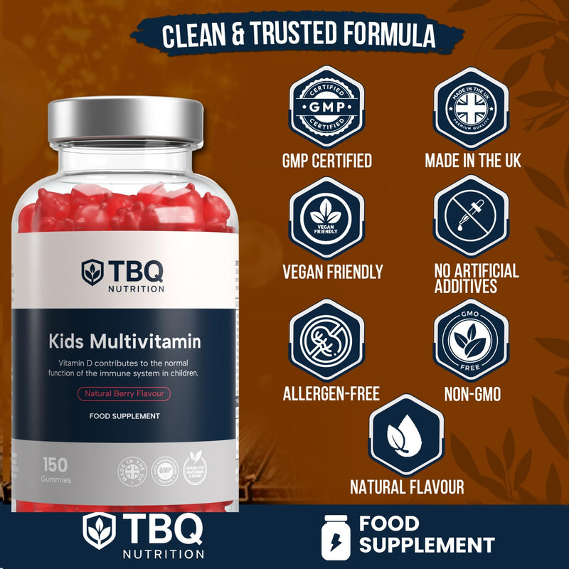 Kids Multivitamin & Mineral Gummies – 150 Vegan Berry-Flavoured Gummies | with Vitamins A, B6, B12, C, D2, E, Biotin, Folic Acid & Zinc | Daily Nutritional Support