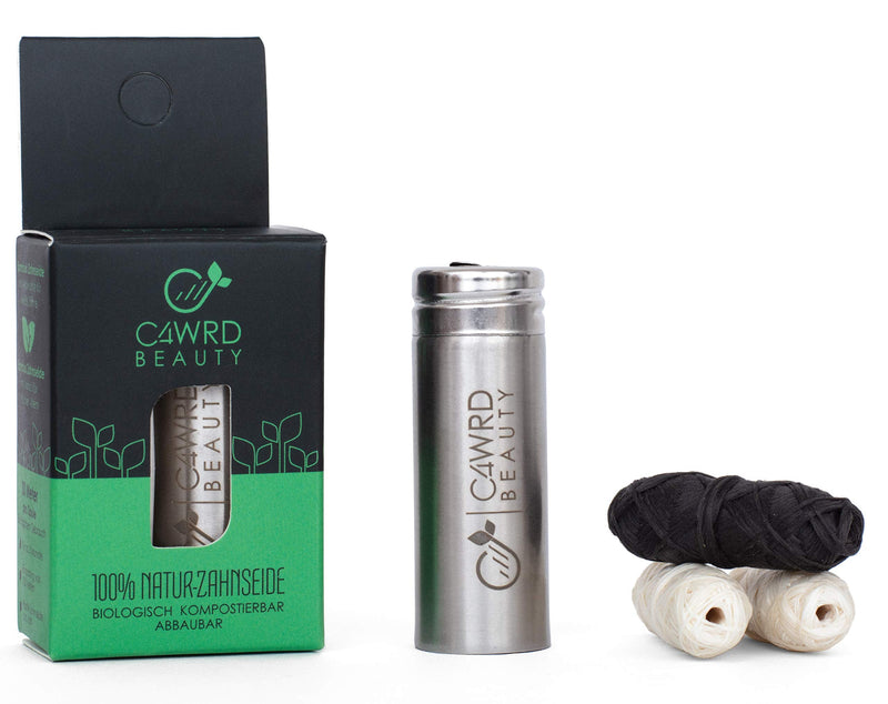 [Australia] - C4wrd ™ compostable natural bamboo dental floss in a stainless steel dispenser for healthy teeth - health begins in the mouth 