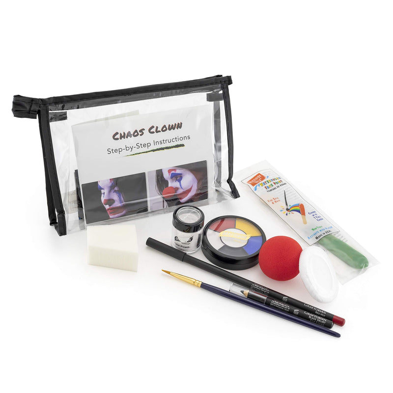 [Australia] - Graftobian Chaos Clown Makeup Kit - Complete 10 Piece Set for Joker Jester or Clown Halloween Costume - Full Color Instructions (Standard) Standard 