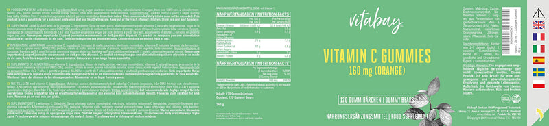 [Australia] - Vitabay Vitamin C Gummies for Children High Dose 160mg - For Immune System 120 Vitamin C Gummies Children - Vitamins Gummies with Orange Flavor Healthy & Delicious Fruit Gummies Gummies Vitamin C 360 g (Pack of 1) 