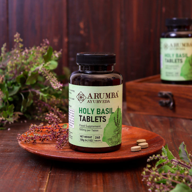 Tulsi (Holy Basil) Tablets 240 nos, Ocimum Sanctum - 500 mg per Tablet, Made from Pure Tulsi Leaf Powder