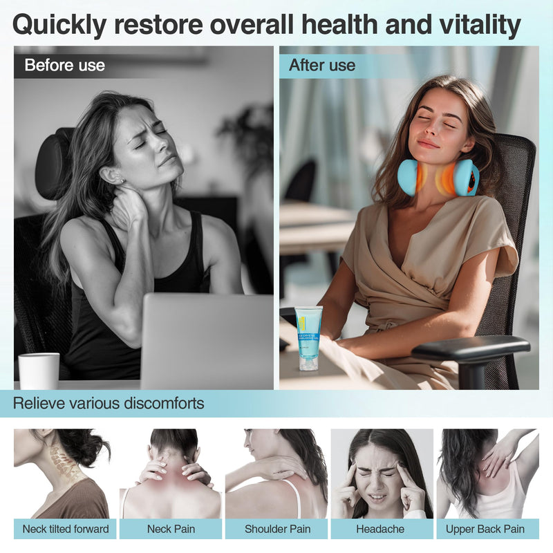 [Australia] - Hugterra Neck Massager 2025, Neck Stretcher Cervical Traction with Heat, 3 Modes, Portable Massage Neck Hump Corrector for Pain Relief and Muscle Relax, 26° Angle Cervical Traction Device Blue 