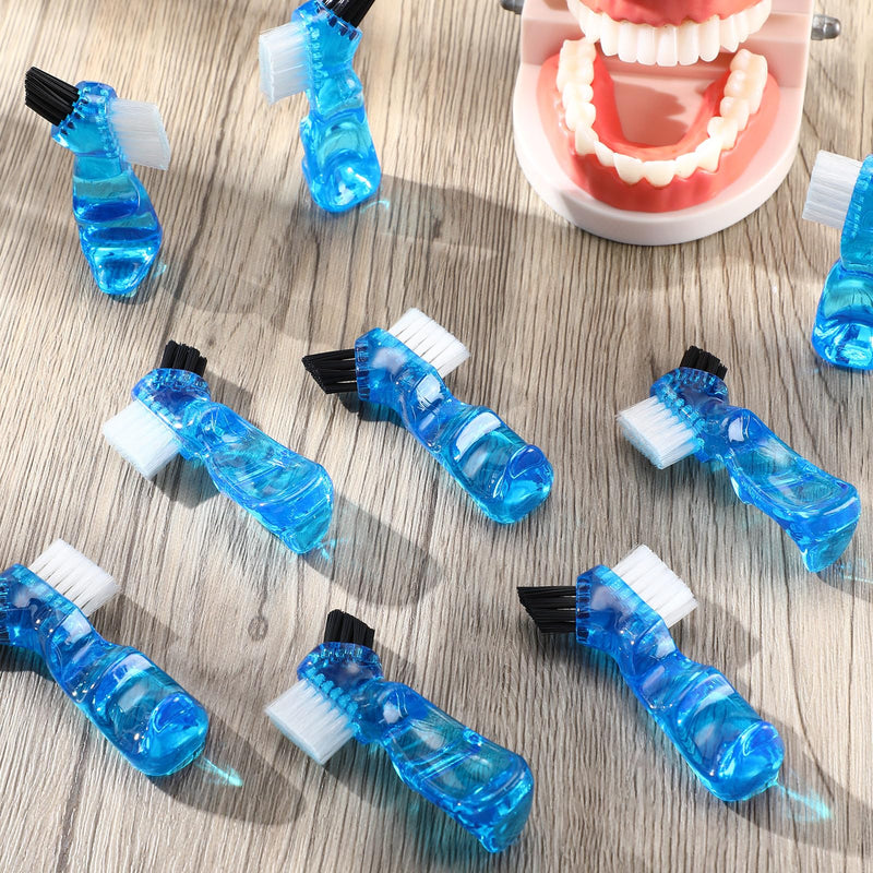 [Australia] - Tioncy 10 Pcs Small Portable Denture Brushes Double Sided Mini Denture Cleaning Toothbrush for False Teeth with Multi-layered Bristles and Blue Handle for False Teeth Hygiene Cleaning Care 
