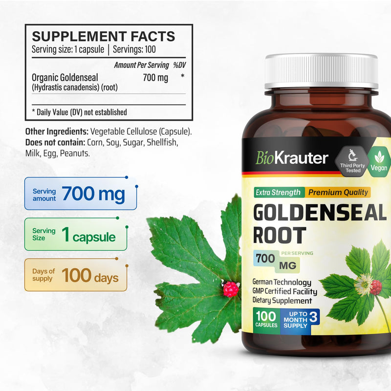 [Australia] - Goldenseal Root Supplement - Organic Goldenseal Capsules 700 mg - Traditional Herbal Supplement - 100 Vegan Pills 