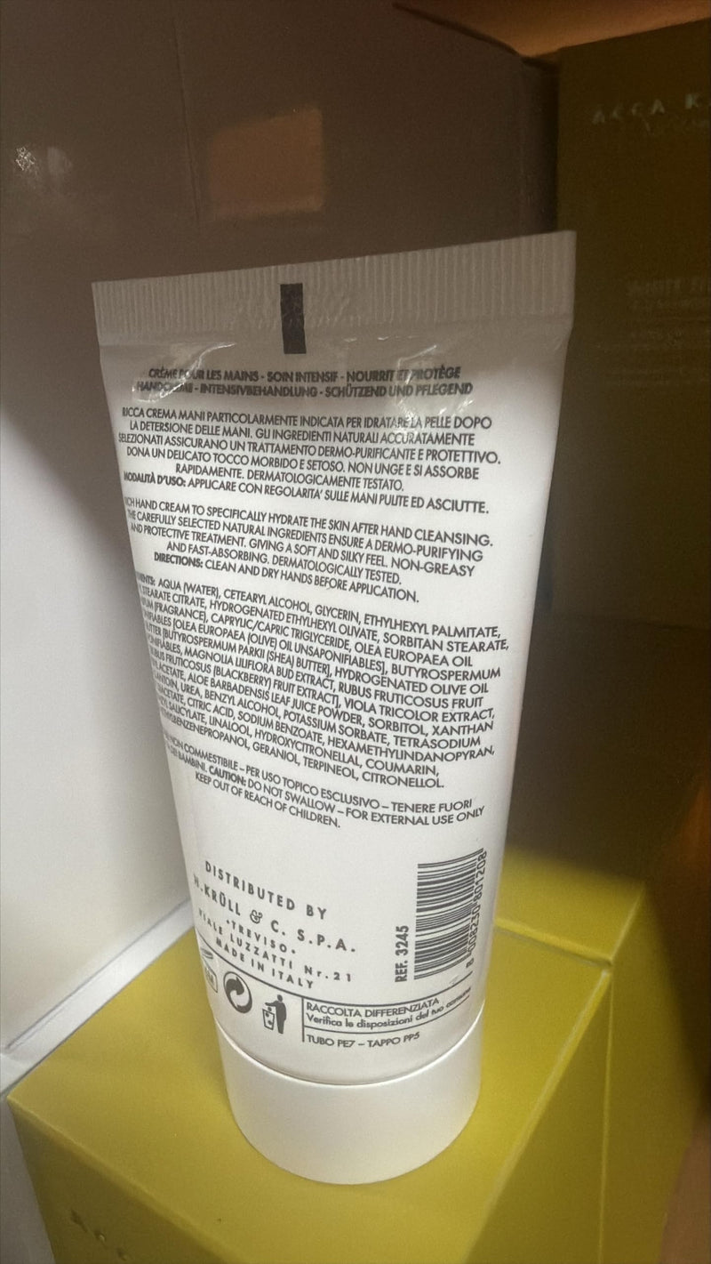 Acca Kappa White Moss Hand Cream 75 mL with Shea Butter and Olive Lipids, Hydrating Hand Cream for Men and Women