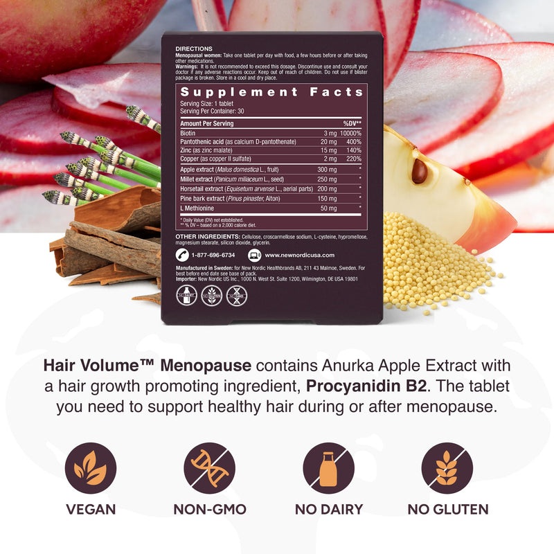 NEW NORDIC | Women's Hair Tablets | Apple Extract & Pine Bark | 30 Count | Daily botanical hair supplement formulated with apple extract and pine bark to integrate easily into your daily routine