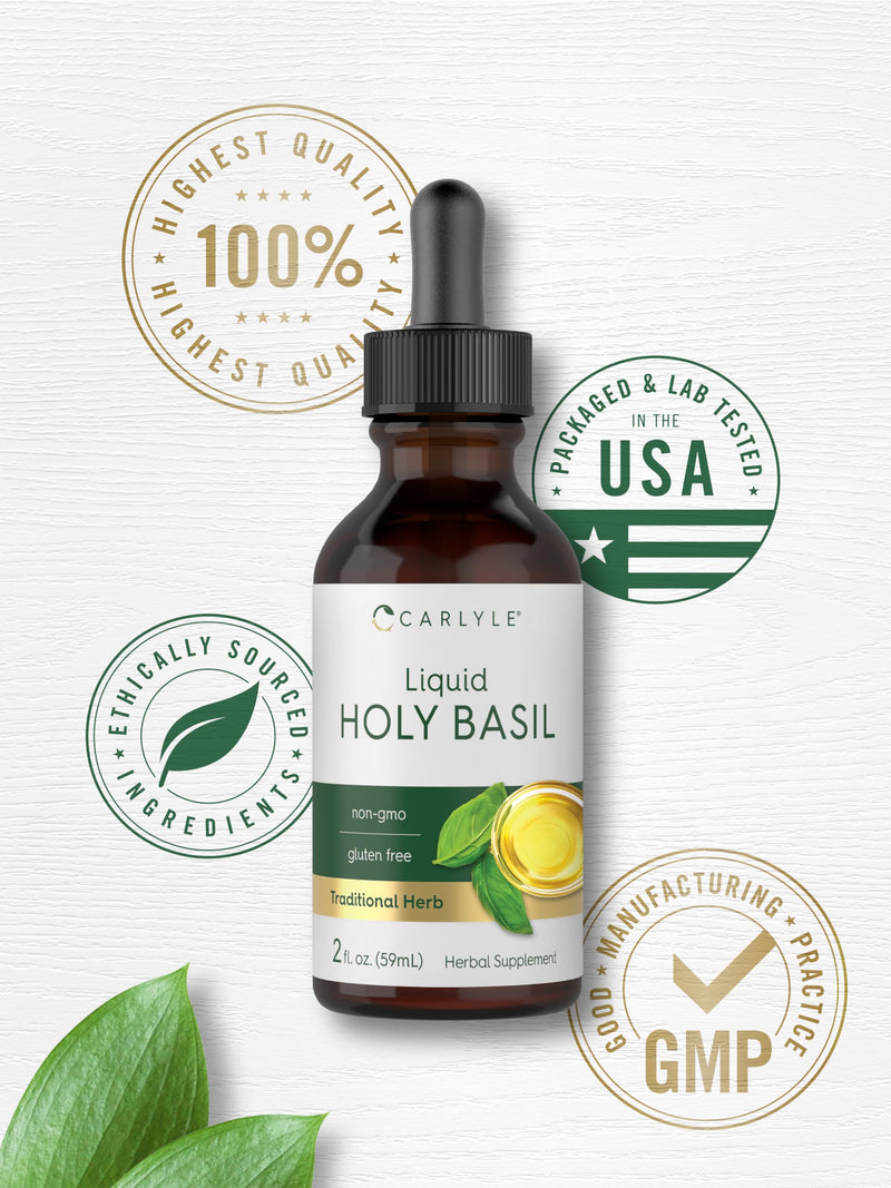 Carlyle Holy Basil Extract Liquid | 2 Fl Oz | Tulsi Herb Tincture | Vegetarian | Non-GMO, Gluten Free Supplement