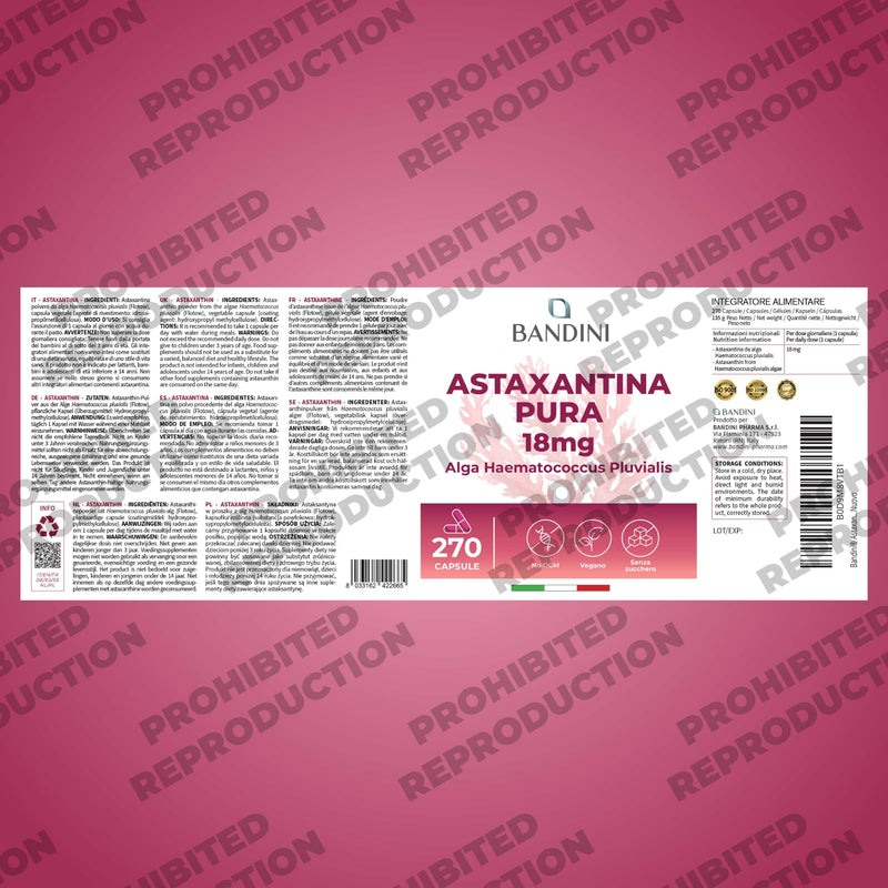 Bandini® Pure Astaxanthin 18 mg | 270 High Strength Capsules | 9 months supply | Powerful antioxidant from Haematococcus Pluvialis algae | Astaxantine Supplement, Magnesium stearate & GMO-free | Vegan