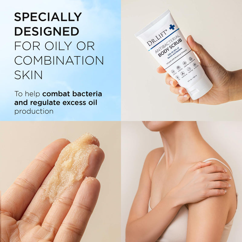 Antibacterial Body Scrub, Botanical Exfoliating Formula, 6 Fl Oz | With Vitamin E, Vitamin A, Lavender, and Salt Granules to Exfoliate and Nourish Skin, Body Care for Oily and Combination Skin