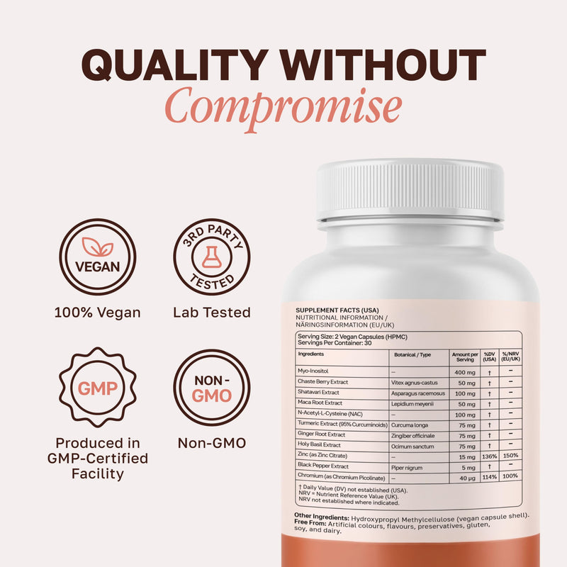 Zyzven Naturals Freja Advance – Women’s Botanical Supplement with Myo-Inositol, Chaste Berry, Shatavari, NAC, Turmeric & Zinc – Hormonal & Metabolic Support – Vegan Capsules – 60 Capsules