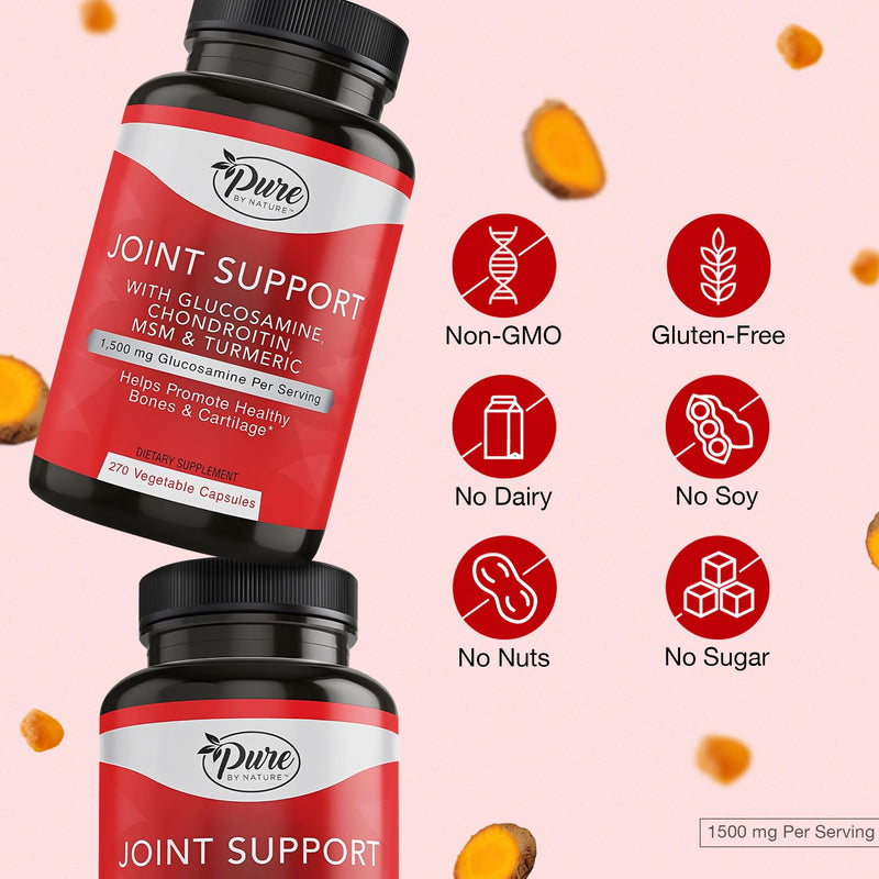 [Australia] - Pure By Nature Joint Support, Glucosamine with Chondroitin Turmeric MSM Boswellia Supplement, 270 Capsules 270 Count (Pack of 1) 