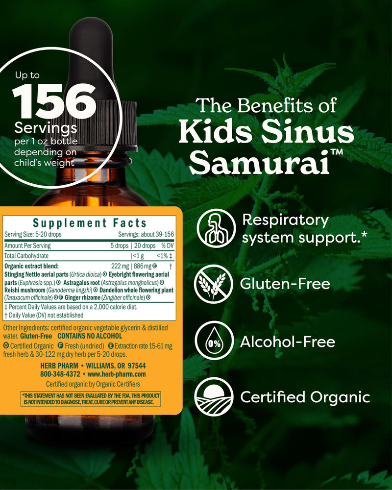 [Australia] - Herb Pharm Kids Certified- Alcohol-Free Sinus Samurai Liquid Herbal Formula, Organic, 1 Fl Oz 1 Fl Oz (Pack of 1) 