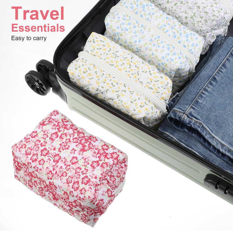 10 Packs Quilted Makeup Bag Different Stylish Floral Designs Flower Theme Toiletry Cosmetic Bag Aesthetic Makeup Pouch Floral Emergency Kit Pouch for Traveling