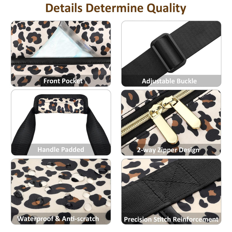 Expandable Travel Duffle Bag Weekender Overnight Bags for Women Men | 32L Duffel Bag,Waterproof Carry on Bag,Hospital Bag for Labor Delivery,With Toiletry Bag,Gym,Airplane Travel Leopard Large