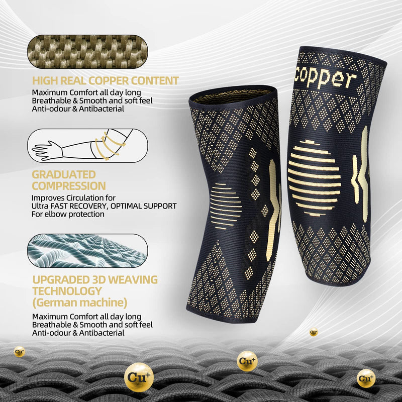 [Australia] - Lusenone Copper Elbow Bandage 2 Pieces - Compression Elbow Bandage for Men and Women - Tennis Elbow Bandage Elbow for Golfer's Elbow, Tendonitis, Sports, Arthritis, Elbow Support M 1 