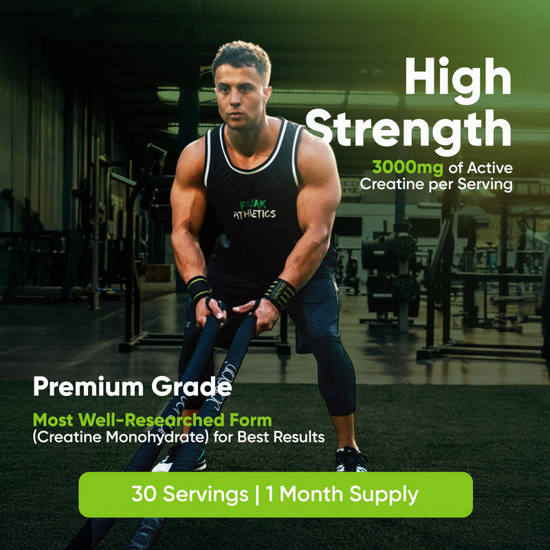 Freak Athletics Creatine Monohydrate Capsules - 3000mg Per Serving, 120 Capsules, 100% Pure Creatine for Strength, Power & Muscle Performance, Easy to Swallow Capsule | 4 Capsules Per Serving 1 count (Pack of 120)