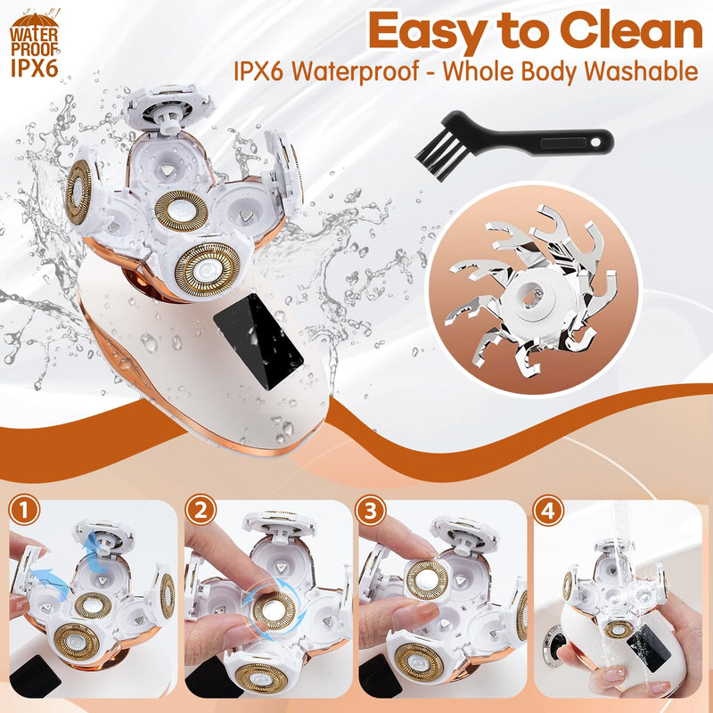 [Australia] - Electric Razors for Women, 5D Facial Hair Removal, 5-in-1 Wet/Dry Bikini Trimmer, Electric Shaver for Women, Rechargeable Face Shaver for Arms Legs Armpit Pubic Area, Painless Womens Grooming Kit 