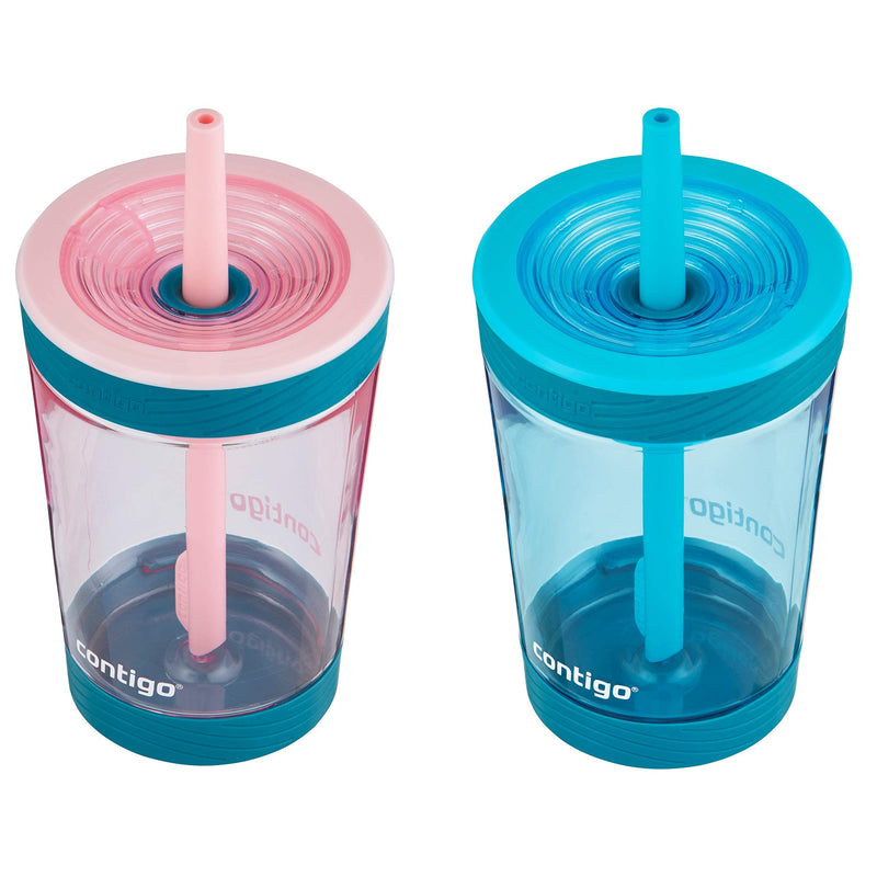 [Australia] - Contigo Kids Spill-Proof 14oz Tumbler with Straw and BPA-Free Plastic, Fits Most Cup Holders and Dishwasher Safe, 2-Pack Strawberry Cream & Blue Raspberry 14 oz 