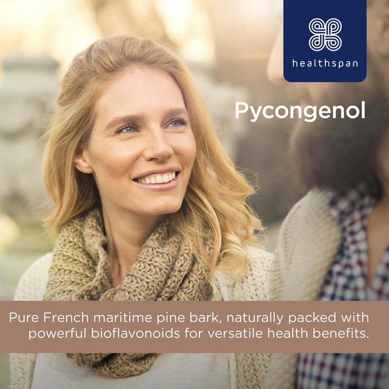 Healthspan Pycnogenol 30mg (60 Tablets) | French Maritime Pine Bark Extract | Providing Naturally Powerful Bioflavonoids | No Pesticides and No Herbicides | Vegan