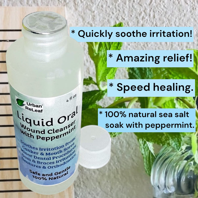 [Australia] - Urban ReLeaf Liquid Oral Wound Cleanser with Peppermint ! Soothe Irritation. Speed Healing. Natural Sea Salt Soak. Dental Work, Braces, Mouth, Gum, Canker sores, Orthodontics, dentures. Fresh Mint 