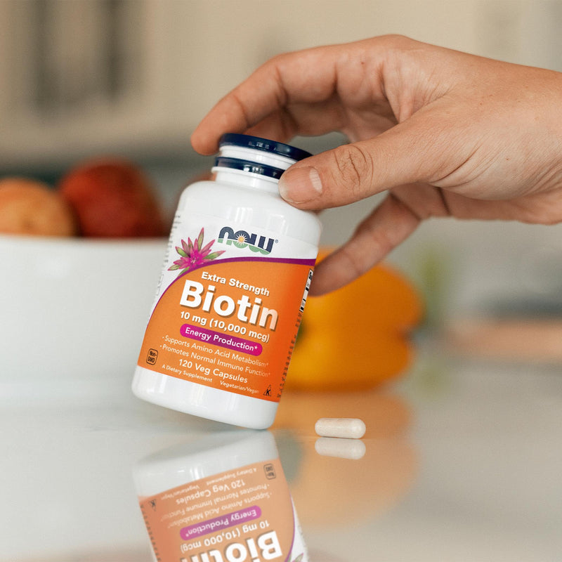 NOW Foods Supplements, Biotin 10 mg (10,000 mcg), Extra Strength, Energy Production*, 120 Veg Capsules Unflavored 120 Count (Pack of 1)