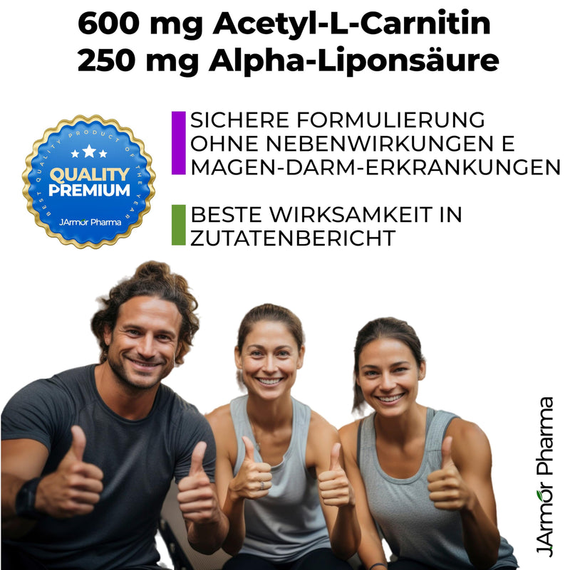 [Australia] - L-Carnitine 600 mg + Alpha Lipoic Acid Capsules High Dose - 90 Capsules - Acetyl l Premium Quality & Laboratory Tested - Pure L-Carnitine Tartrate - Most Stable Form of L Carnitine J.Armor Pharma Italy 