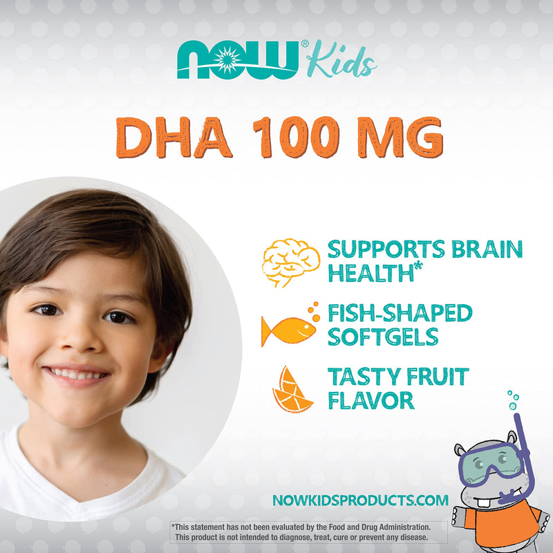 [Australia] - NOW Foods Supplements, DHA Kids 100 mg, Supports Brain Health*, Fruit Flavor, 60 Chewable Softgels, packaging may vary 