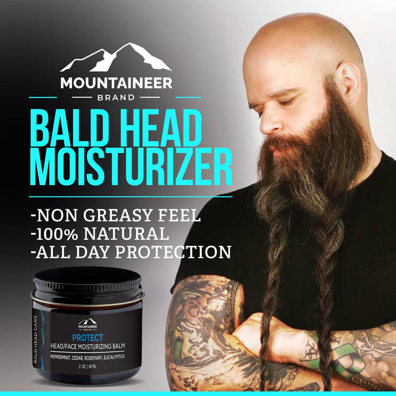 [Australia] - Mountaineer Brand All Natural Bald Head Moisturizer and After Shave Balm | Bald Head Care for Men | Non-Greasy Scalp and Face Lotion | Refreshing Natural Scent | Made in USA | Protect 2oz Step 4 - Moisturize 