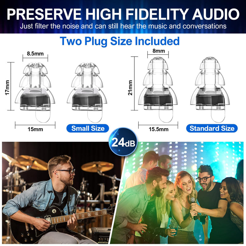 [Australia] - High Fidelity Concert Ear Plugs, Reusable Musicians Earplugs, 24dB Noise Reduction Music Ear Plugs for Concerts, Musicians, Festival, DJ's, Nightclub, Drummers, Party (2 Pairs) Black 