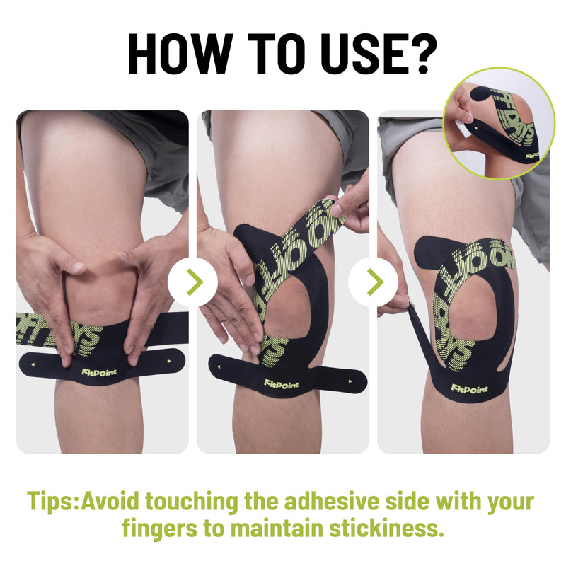 [Australia] - Motion Precut Kinesiology Tape for Knees, 10 Pcs Ultra-Sticky Adhesive Synthetic Athletic Tape, Pain Relief & Knee Support, Latex-Free Elastic Athletic Tape, Jet Black 
