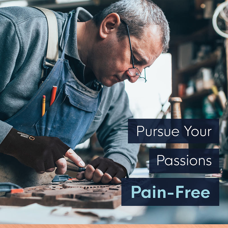 Copper Compression Arthritis Gloves | Fingerless Arthritis Carpal Tunnel Pain Relief for Men & Women | Hand Support Wrist Brace for Neuropathy, Rheumatoid, Tendonitis, Swelling, Crocheting, Typing Grey M Medium (1 Pair)