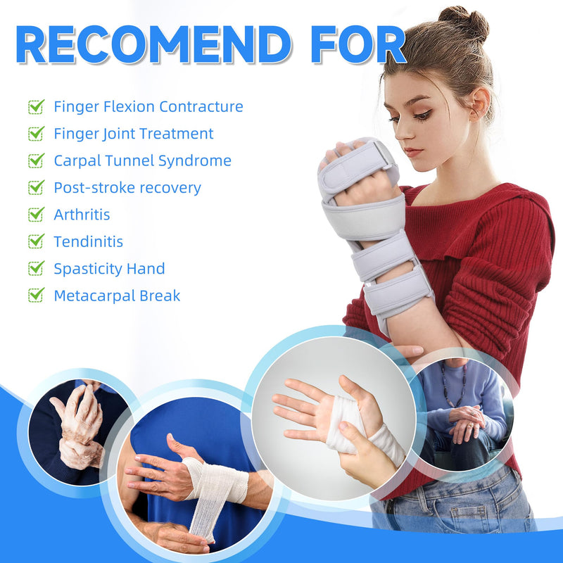 [Australia] - Fanwer Stroke Resting Hand Splint Left&Right, Hand Brace Splint for Stroke Patients - Functional Night Immobilizer Wrist Finger Brace Support for Straightening Fingers, Arthritis, Carpal Tunnel Syndrome (Right) Right 