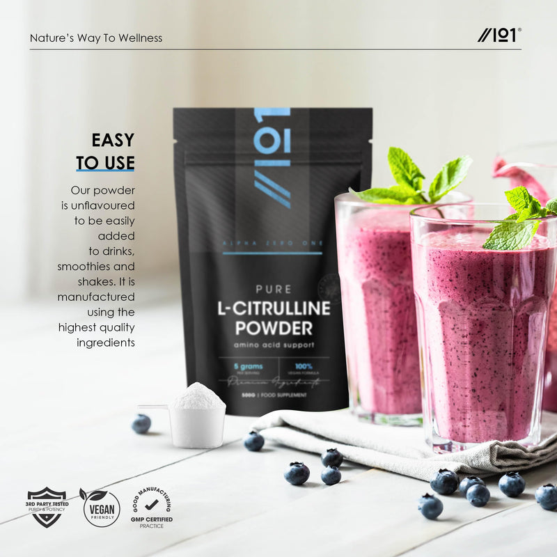 L-Citrulline Malate Powder 500g – Unflavoured – 5 Grams per Serving – Vegan Fermented Amino Acid – Resealable and Recyclable Pouch by Alpha01