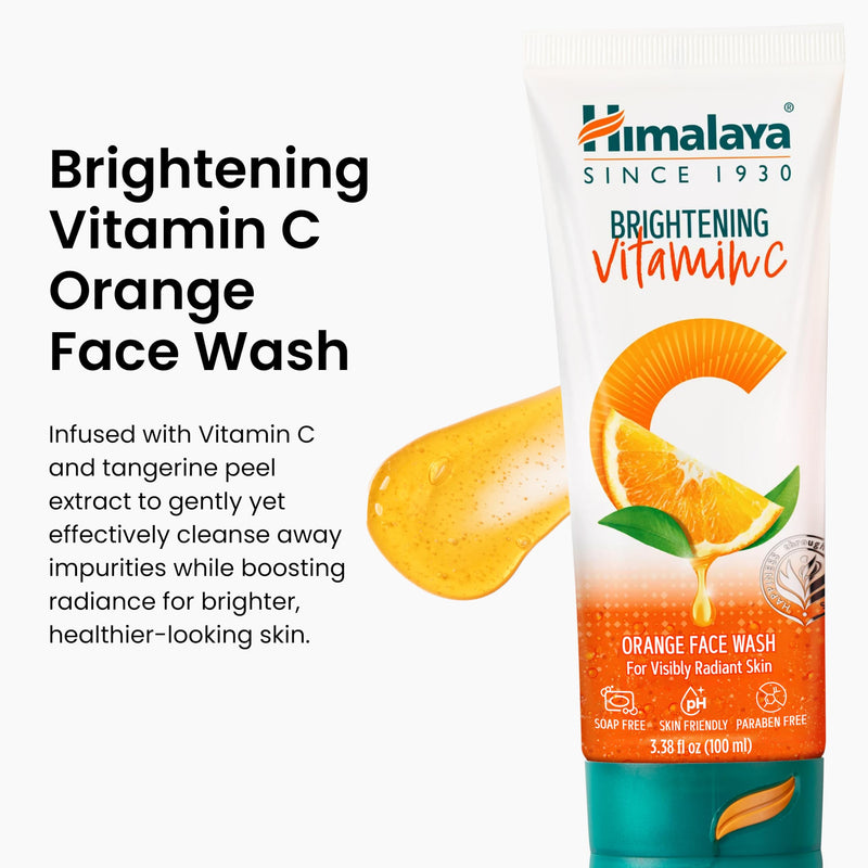 Himalaya Brightening Vitamin C Orange Face Wash, 3.38 fl oz | Gentle Facial Cleanser with Cellulose Beads & Amla Fruit Extract for Visibly Radiant Skin,Dermatologically Tested,ParabenFree 3.38 Ounce (Pack of 1)