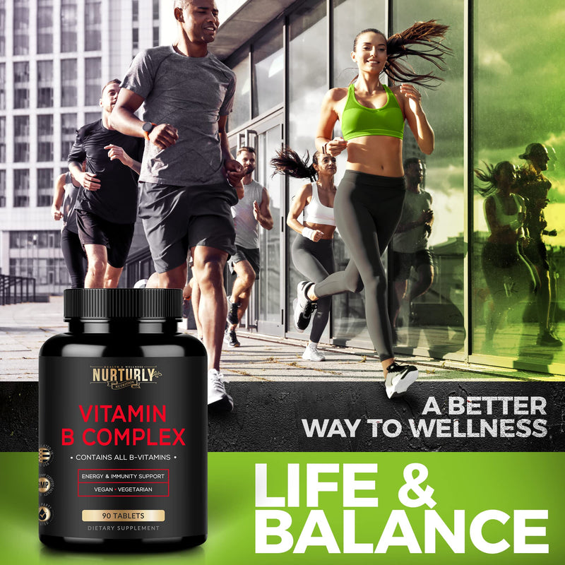 Vitamin B Complex and Turmeric Curcumin - Contains All Essential B Vitamins - B1, B2, B3, B5, B6, B7, B9, B12 and Biotin - High Absorption Turmeric Supplements 1300mg for Joint, Hearth Health