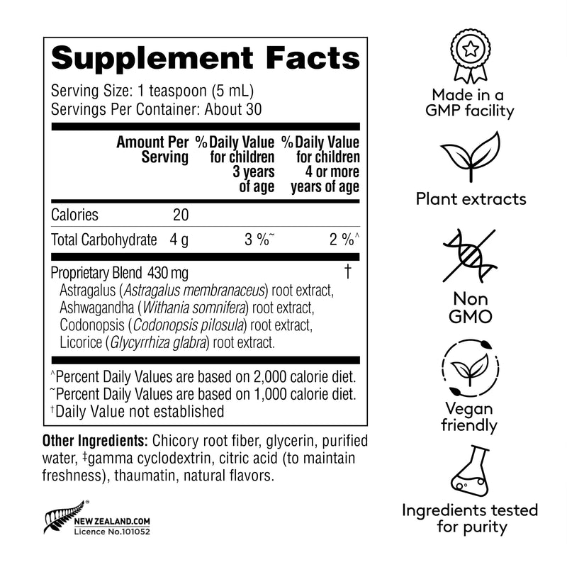 Children's Immune Daily Syrup, 5.1 Fl oz (30 Servings) | Herbal Health & Energy Support with Astragalus, Codonopsis, Ashwagandha & Licorice Root, Sweet Raspberry Flavor, Plant-Based