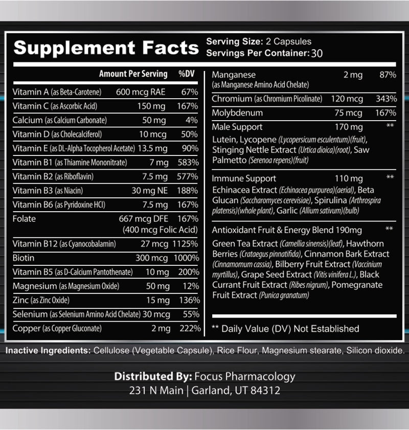 Men's Daily Super Multi-Vitamin for Men - 60 Ct Blend of Vitamins, Minerals, Plus Herbs for Prostate Health and General Energy/Focus 1 Count (Pack of 60) Men's Super Vitamin
