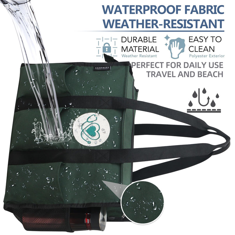 [Australia] - ABAMERICA Nurse Bags for Work Nursing Bag Multiple Pockets Waterproof Organizing Zip Top Clinical Bag for Nursing Students B20- Nurse Green Stethoscope Emb Medium 