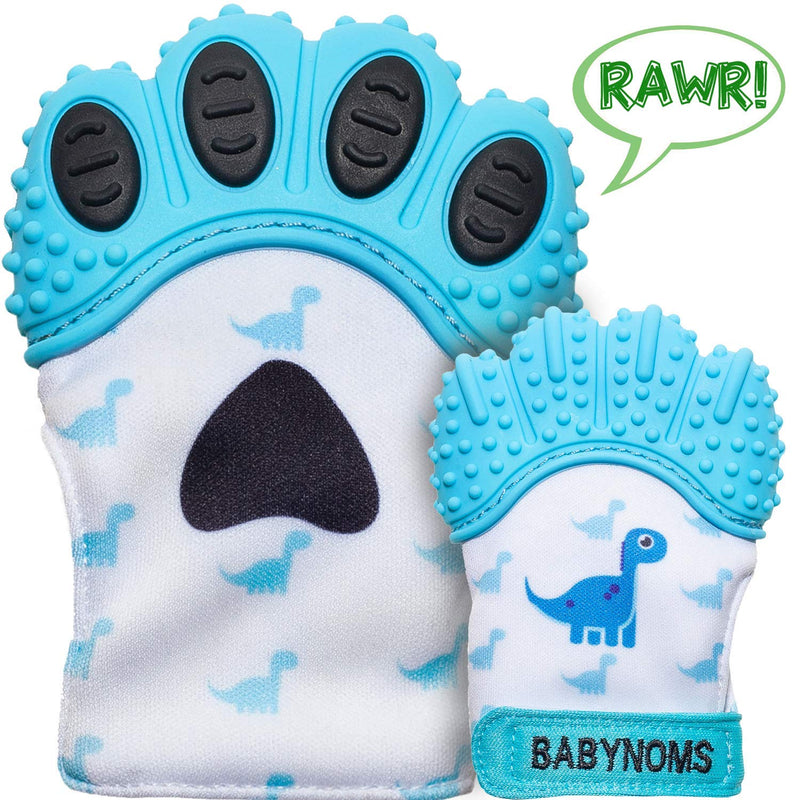 [Australia] - ® Teething Mitten | The Original Teething Paw | Safe Silicone Teething Toy or Teething Ring Provides Self-Soothing Teething Relief | Dino Blue Teether 
