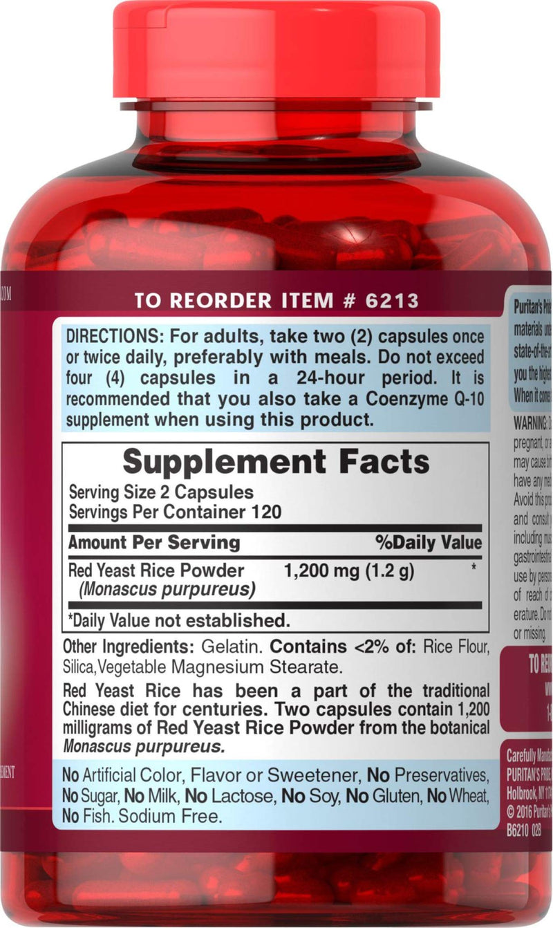 [Australia] - Puritan's Pride Red Yeast Rice 600 Mg, 240 Count, Red yeast rice powder, gelatin. Contains <2% of rice flour, silica, vegetable magnesium stearate 240 Count (Pack of 1) 