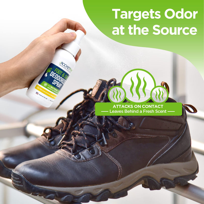 Rocket Pure Natural Foot and Shoe Deodorizer Spray, Deodorant and Odor Eliminator for Smelly Feet, Smell Remover, Formulated with Essential Oils, Made in the USA, Lemon, 4 fl oz