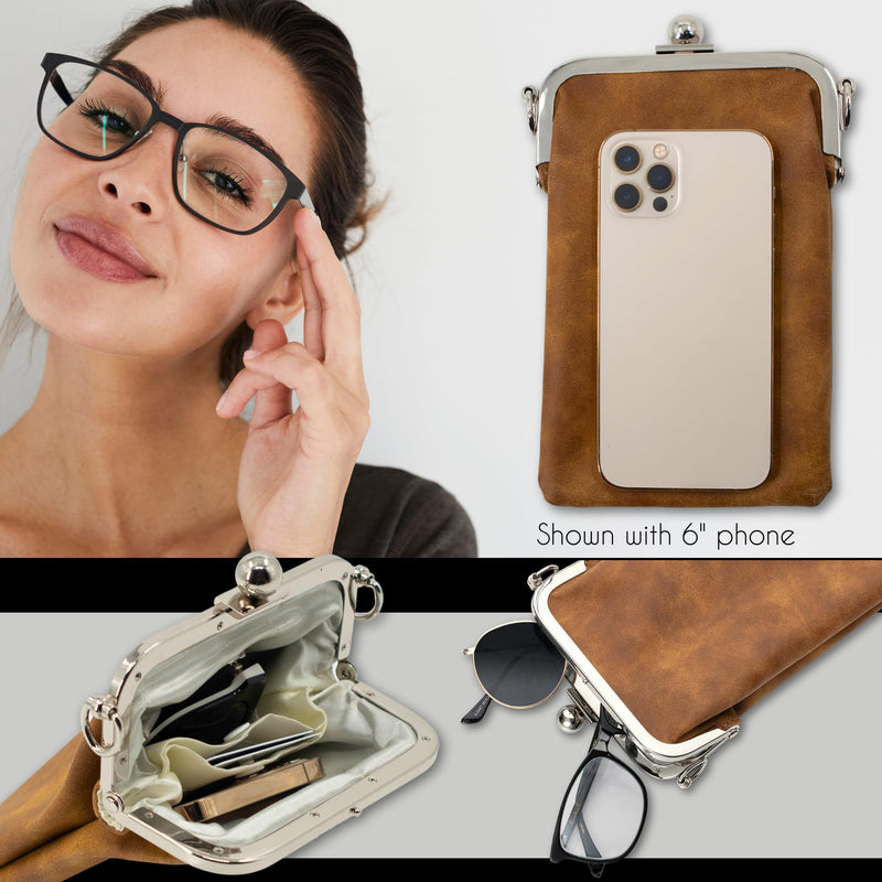 3-pack TSA-Approved Clear Toiletry Bag in Black, White, and Gray with Women’s Crossbody Bag/Double Eyeglass Case in Brown
