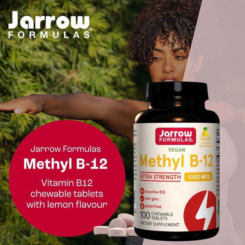 Jarrow Formulas, Methyl B12, 1000mcg, 2 Day Depot, Lemon Flavour, 100 Vegan Chewable Tablets, Gluten Free, Vegetarian, Soy Free, GMO Free, Vitamin B12 Supplement
