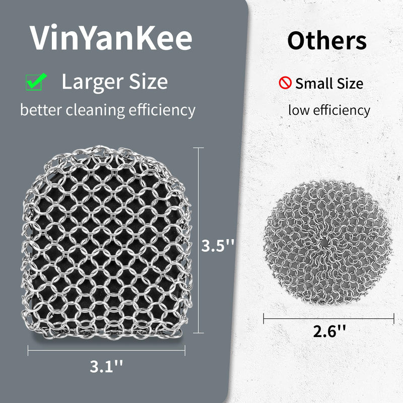 [Australia] - Cast Iron Scrubber with Pan Scraper, 316 Chainmail Scrubber, Upgraded Chain Mail Scrubber Sponge, Cast Iron Cleaner for Grill Pan Skillet Wok Carbon Steel, Dutch Oven Metal Brush Cleaning Kit, Black 